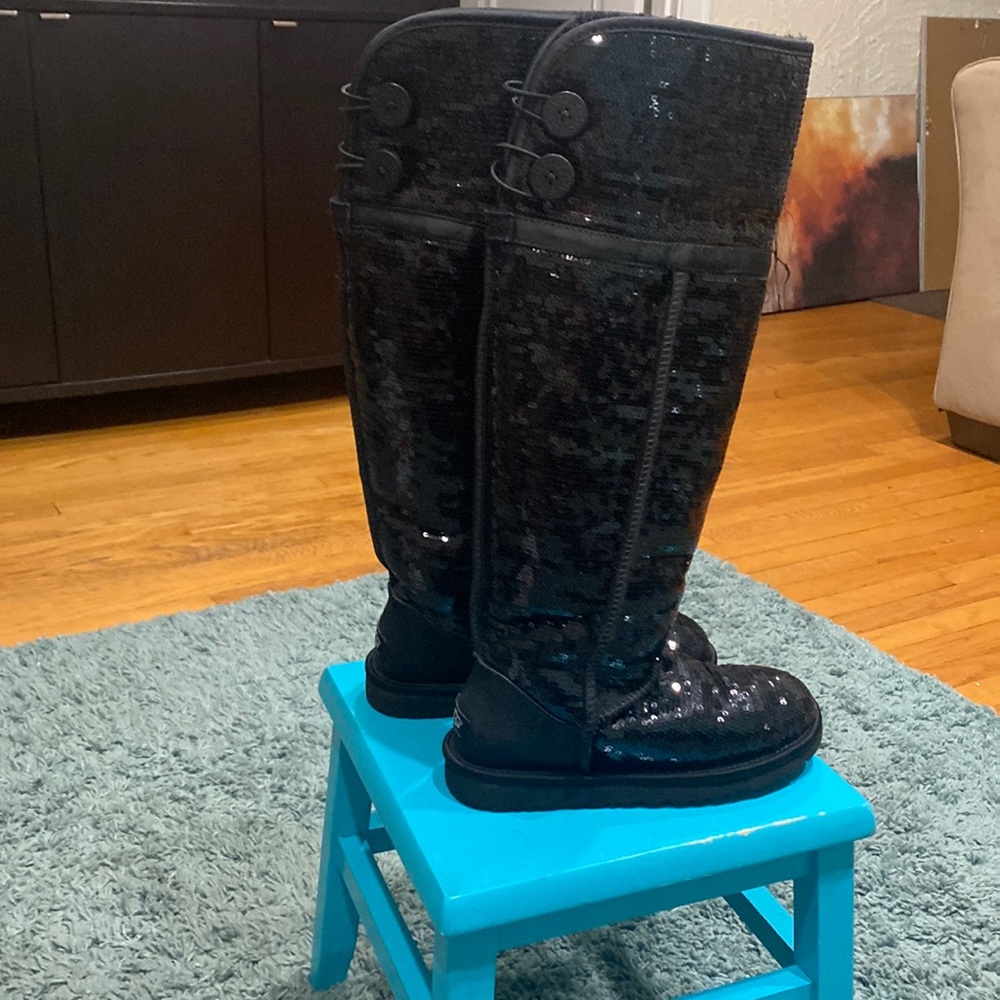 Ugg Bailey Button Black Sequin Over The Knee Boots - image 1